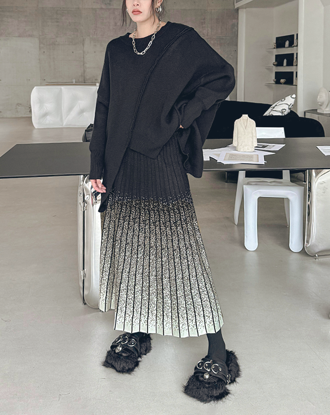 ♀Monotone Gradation Pleated Skirt