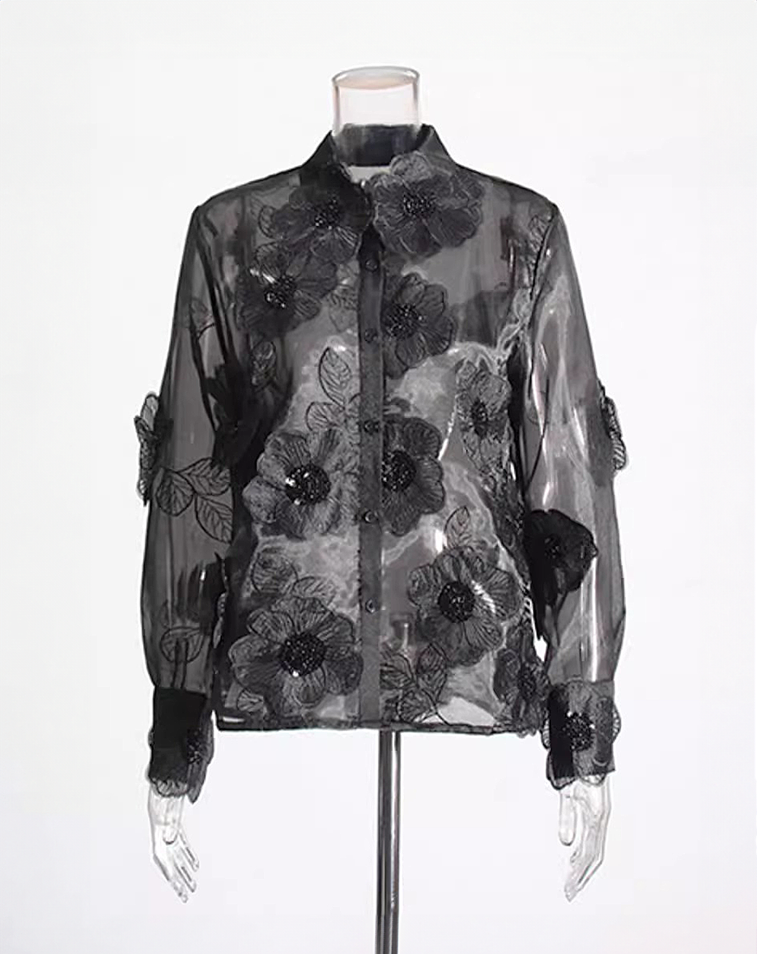 ♀Flower Motif Sheer Shirt