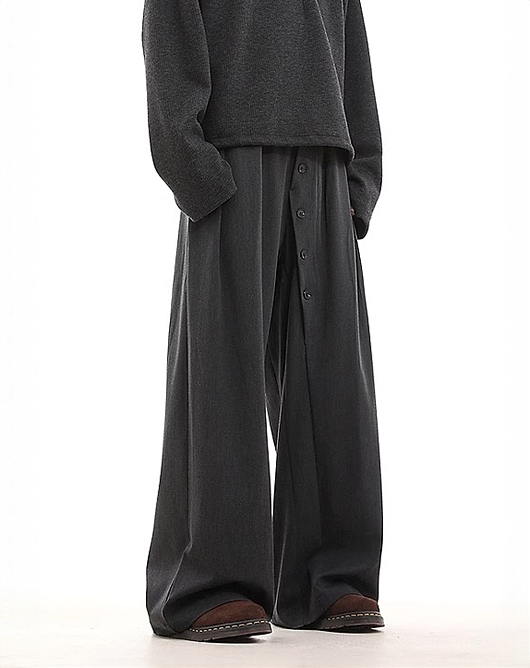 ♂Button Wide-Leg Pants