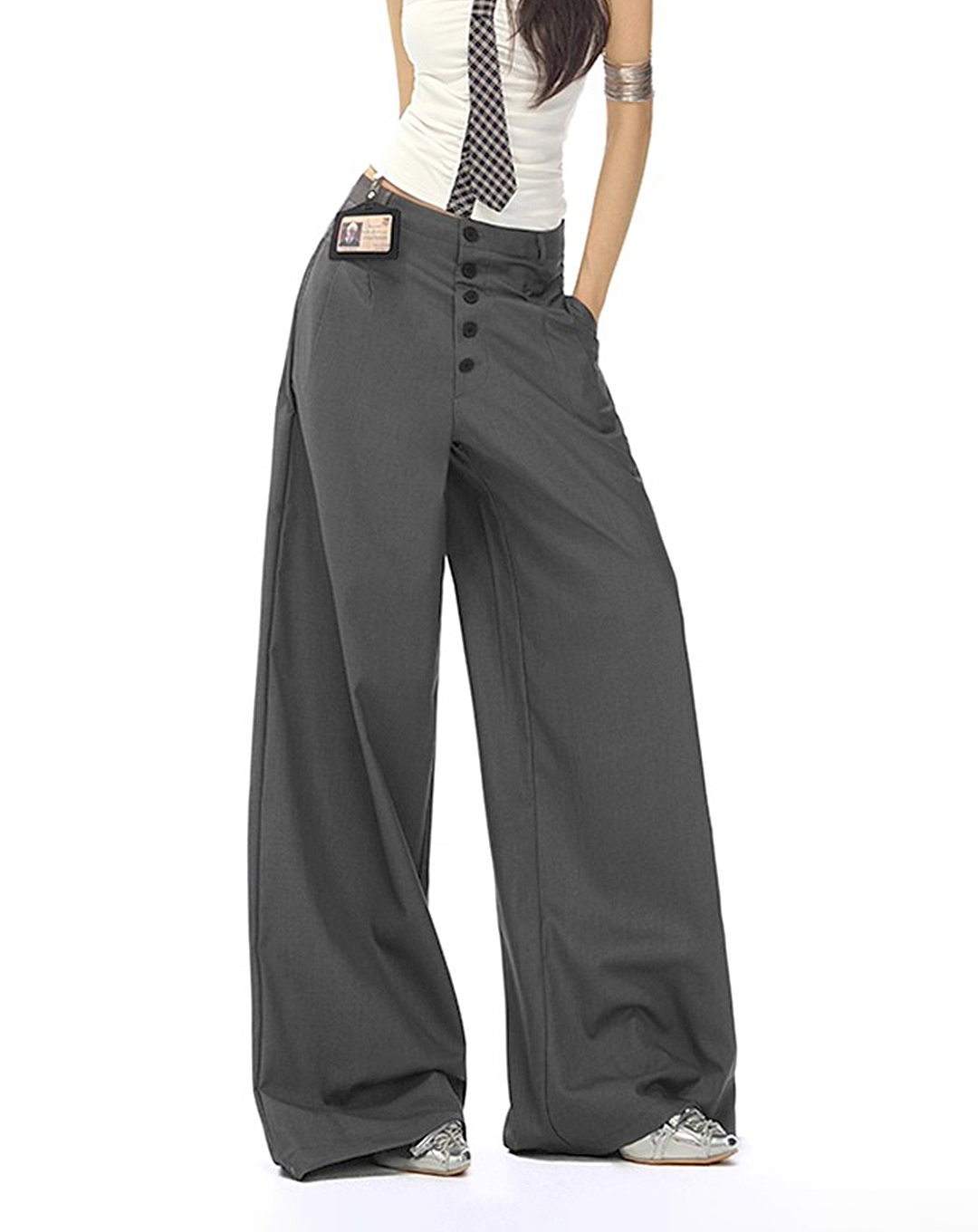 ♀Front Button Wide Pants