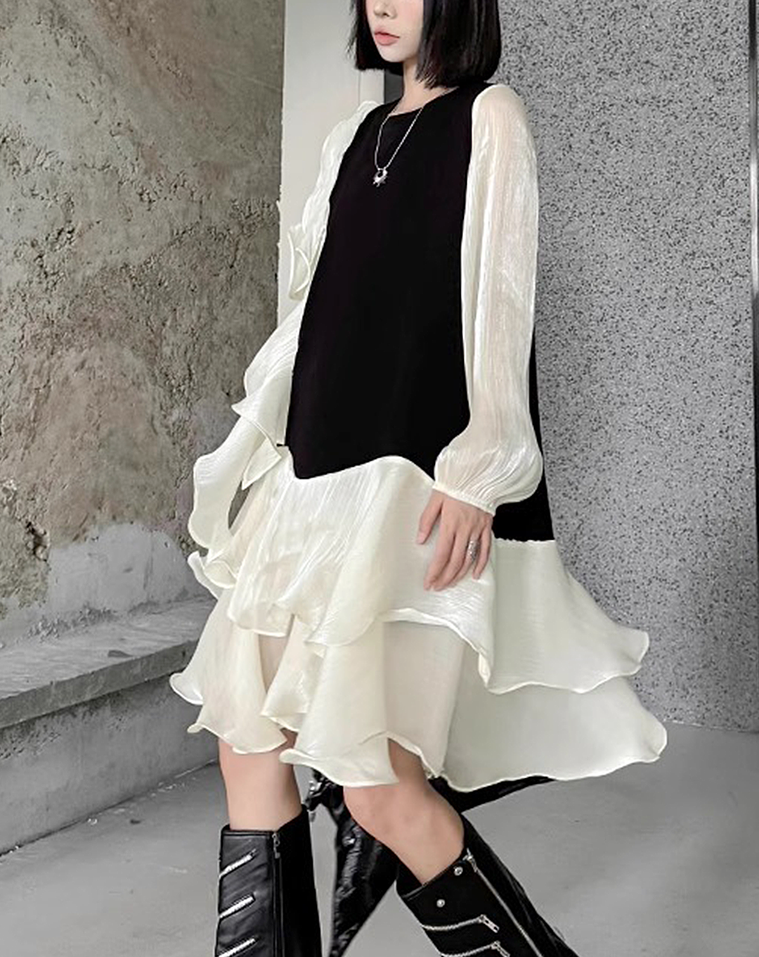 ♀Tiered Switching Dress