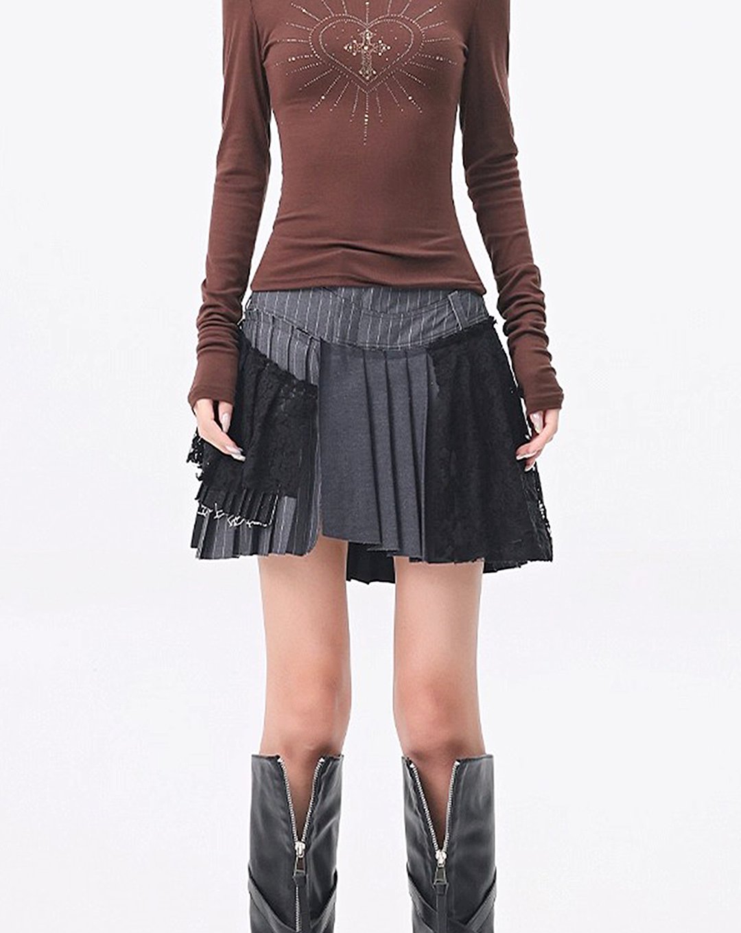 ♀Lace Patchwork Pleat Skirt