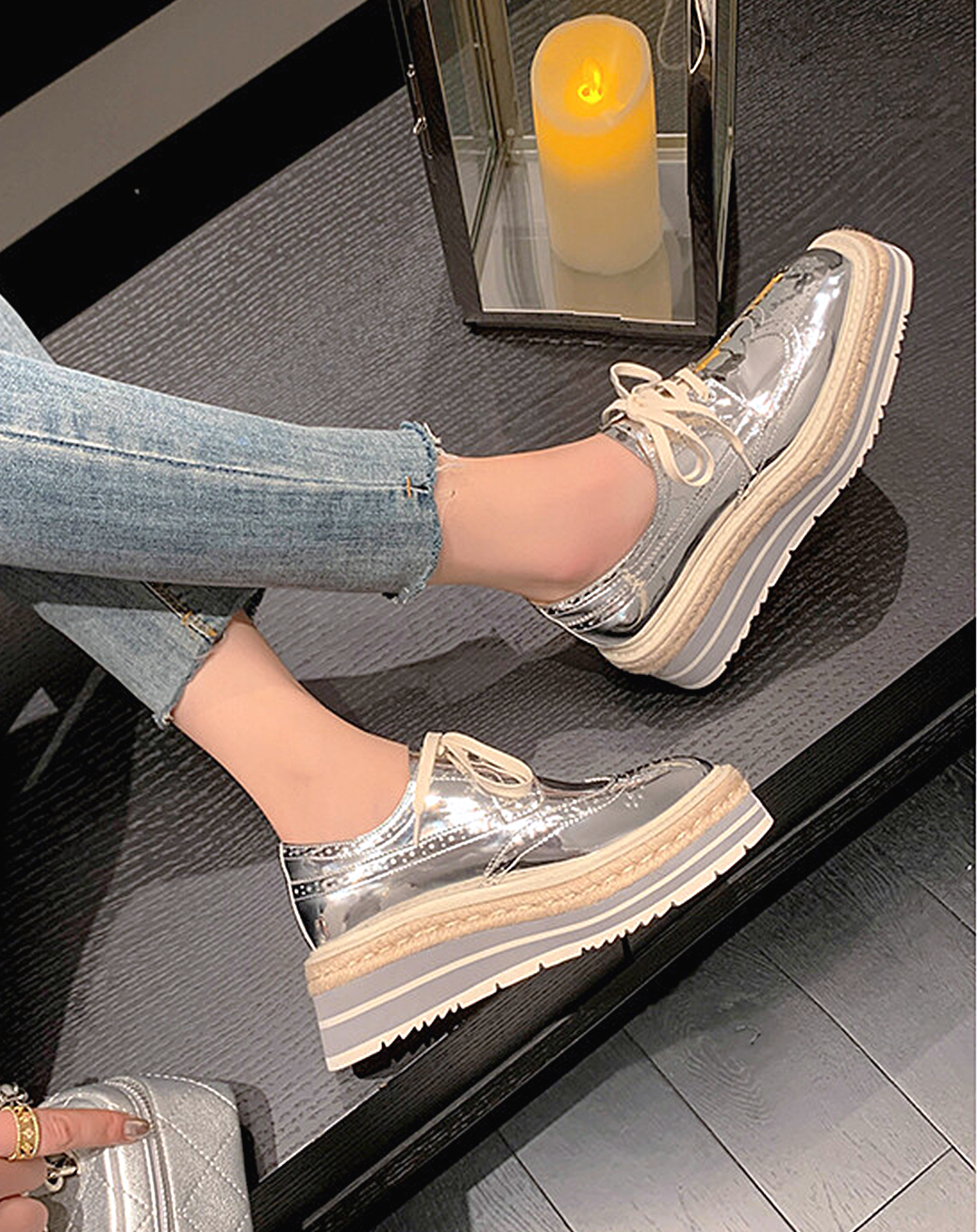 ♀本革/Wingtip Platform Leather Shoes