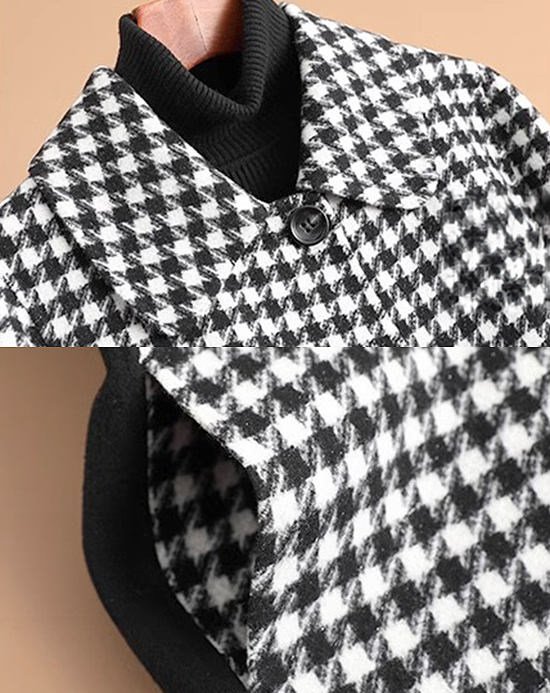 ♀Houndstooth Soutien Collar Coat