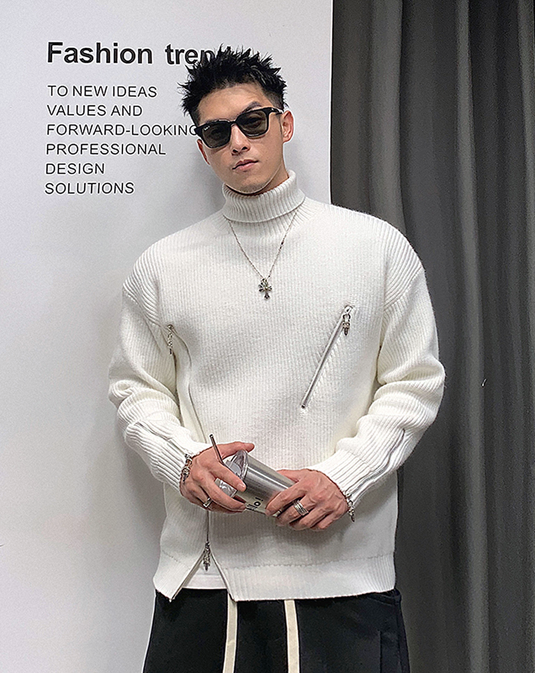 ♂High Neck Zip Knit