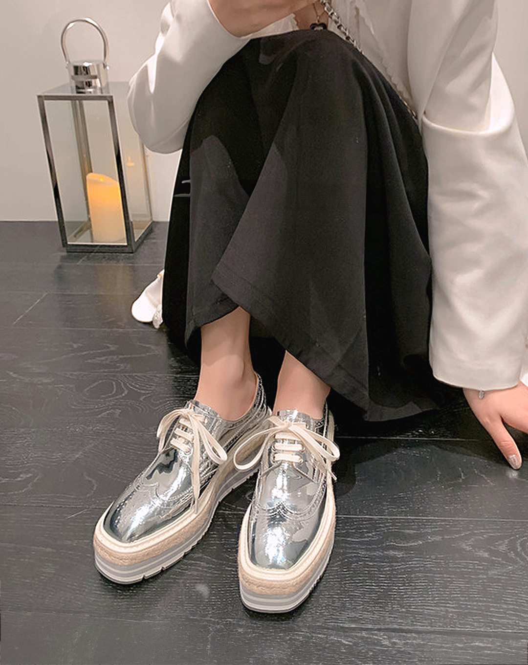 ♀本革/Wingtip Platform Leather Shoes