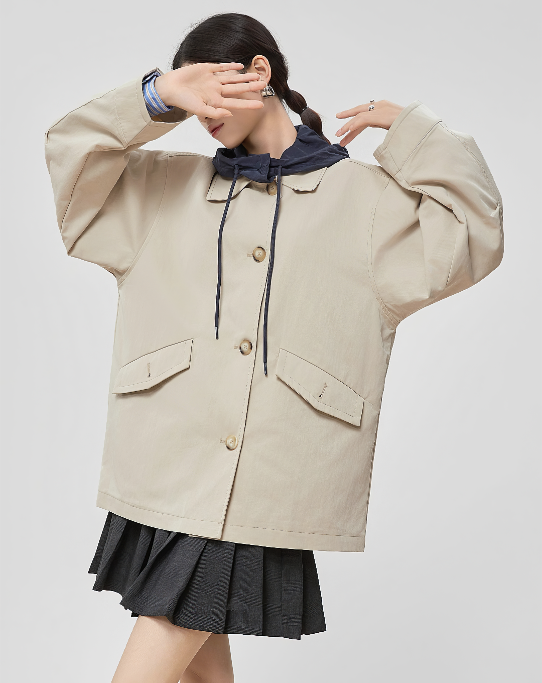 ♀Drawstring Hooded Field Jacket