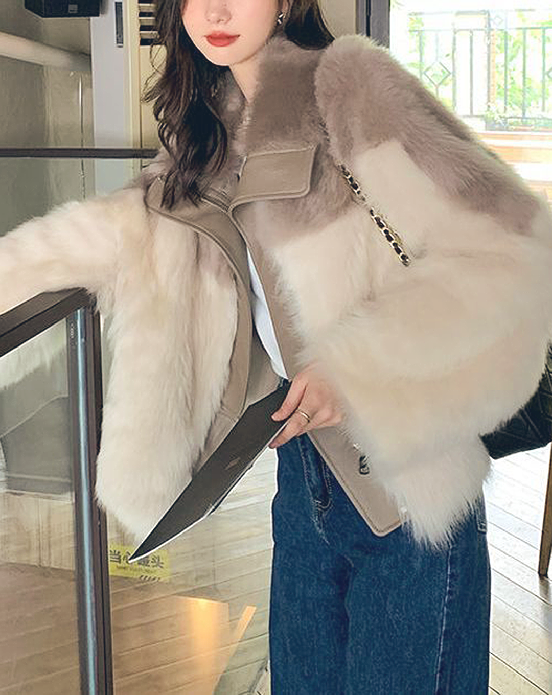 ♀Bicolor Fur Jacket