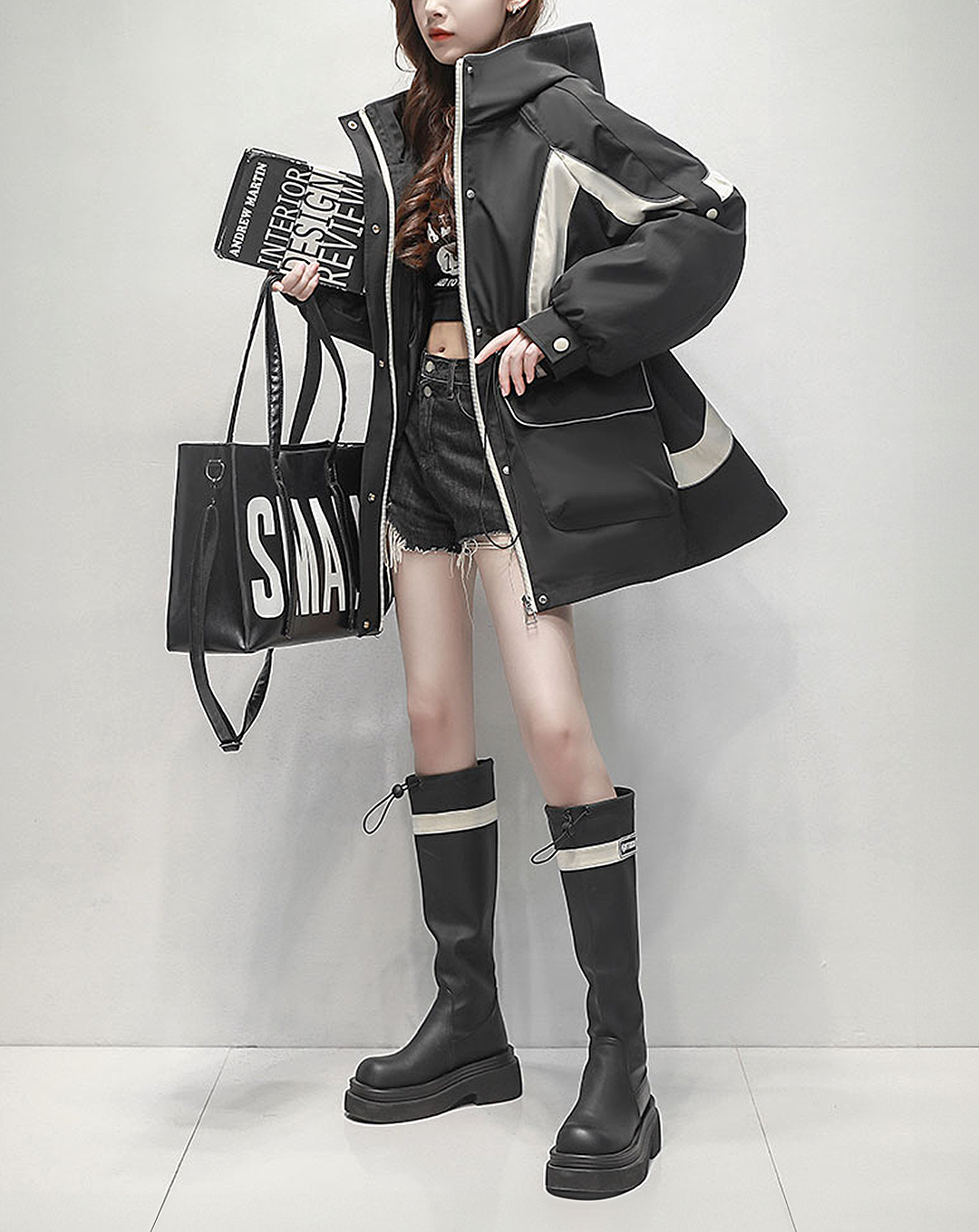 ♀Curve Line Hooded Jacket