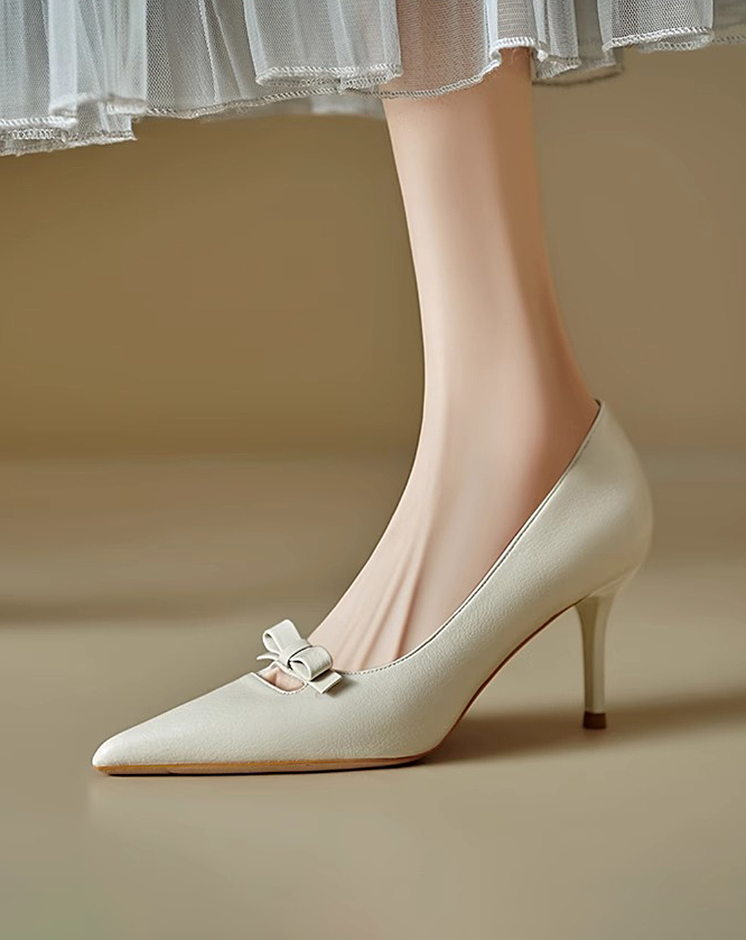 ♀本革/Ribbon Pointed Toe Pumps