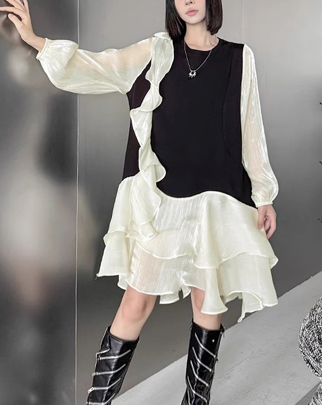 ♀Tiered Switching Dress