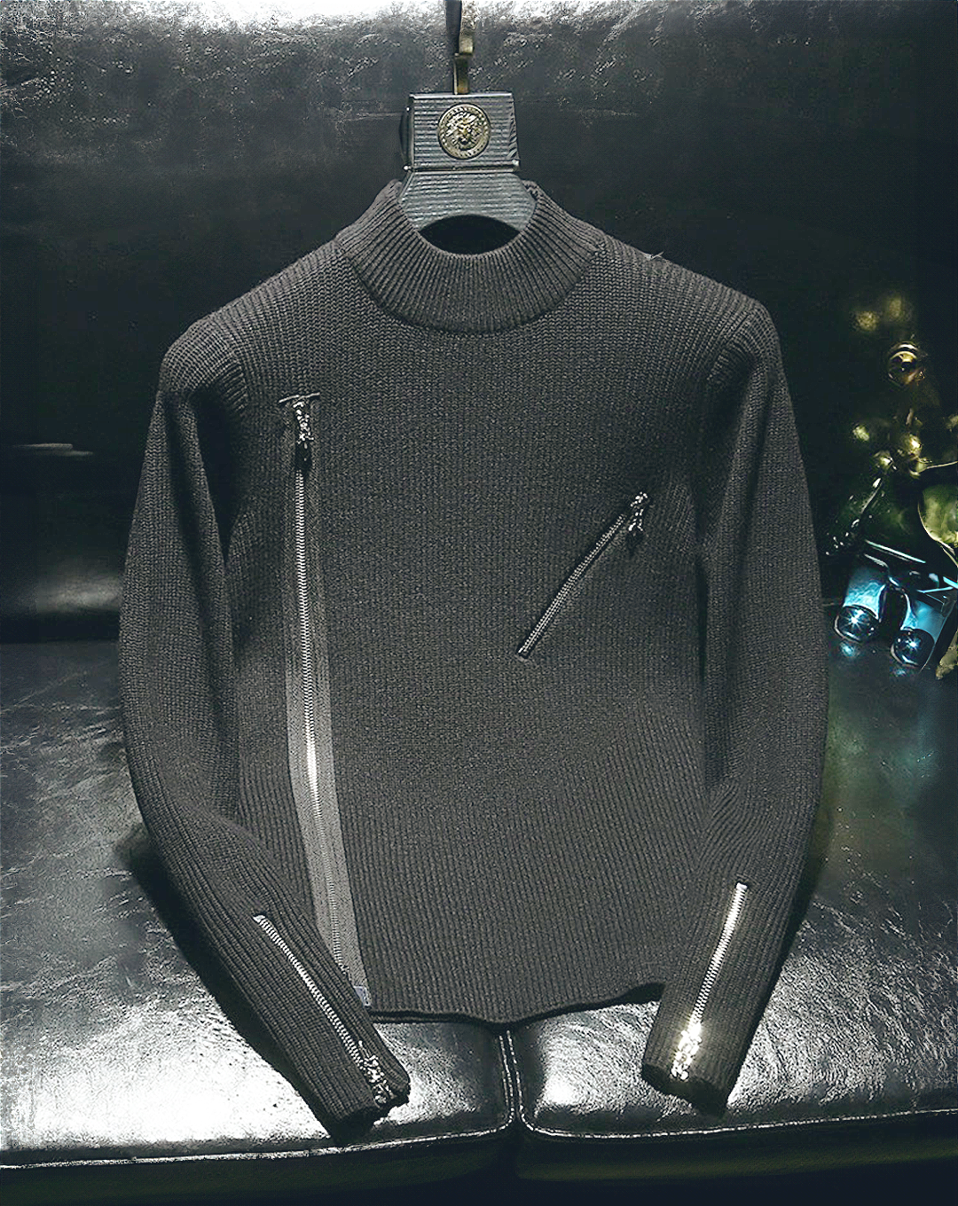 ♂Irregular Zip Design Knit