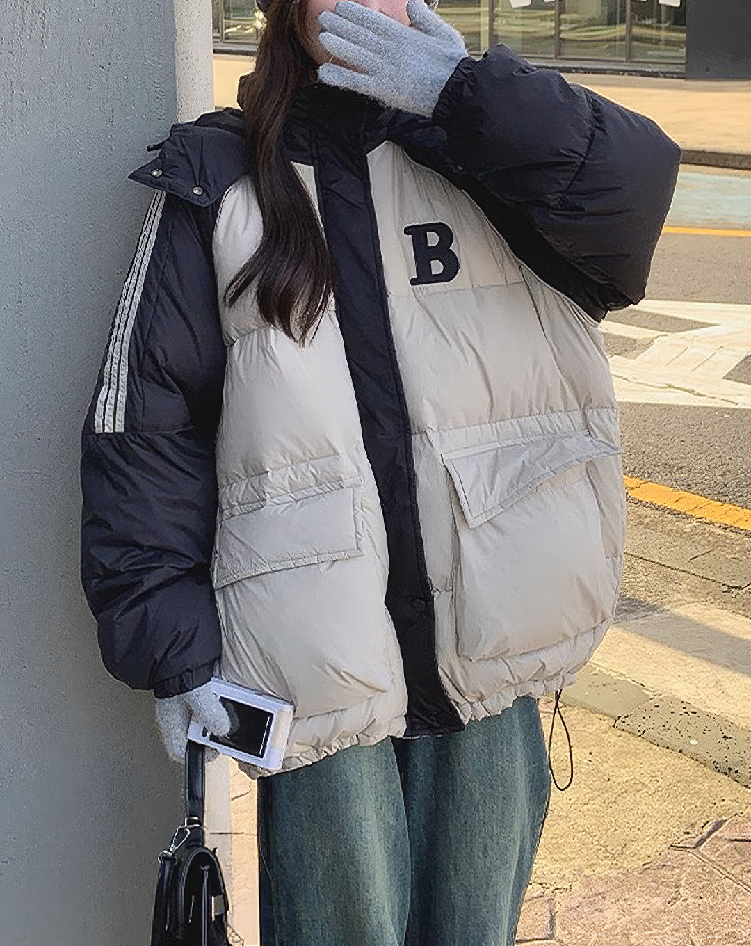 ♀Sleeve Stripe Warm Down
