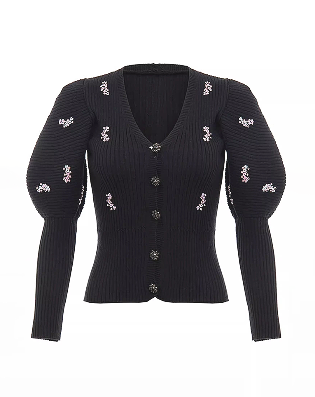 ♀Puff Sleeve Rib Cardigan