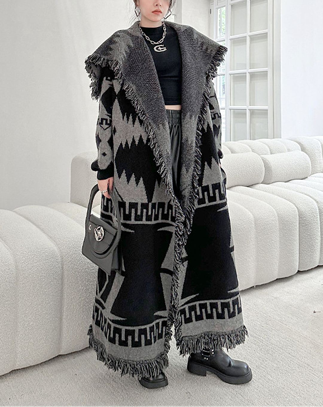 ♀Geometric Pattern Big Collar Coat
