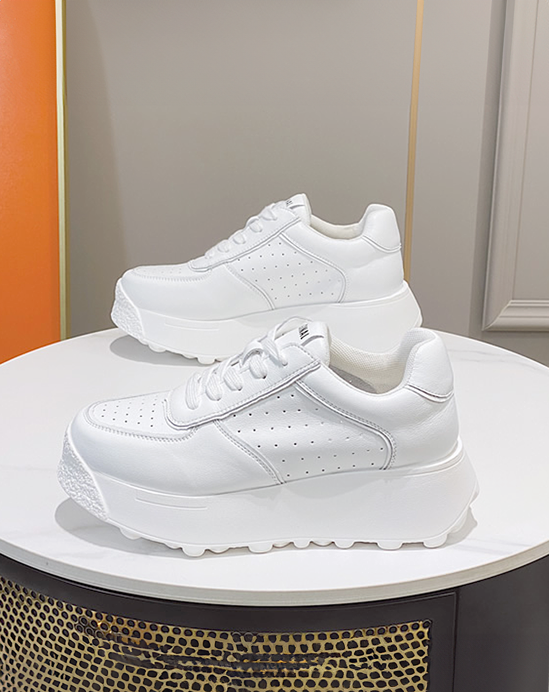 ♀本革/White Platform Sneakers