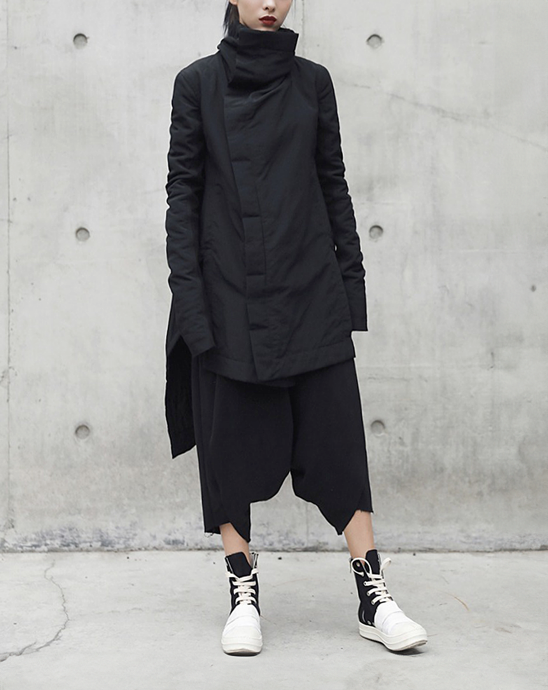 ♀Black Stand Collar Jacket