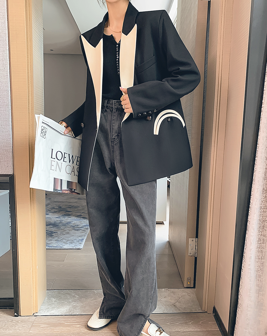 ♀Contrast Peaked Lapel Collar Jacket