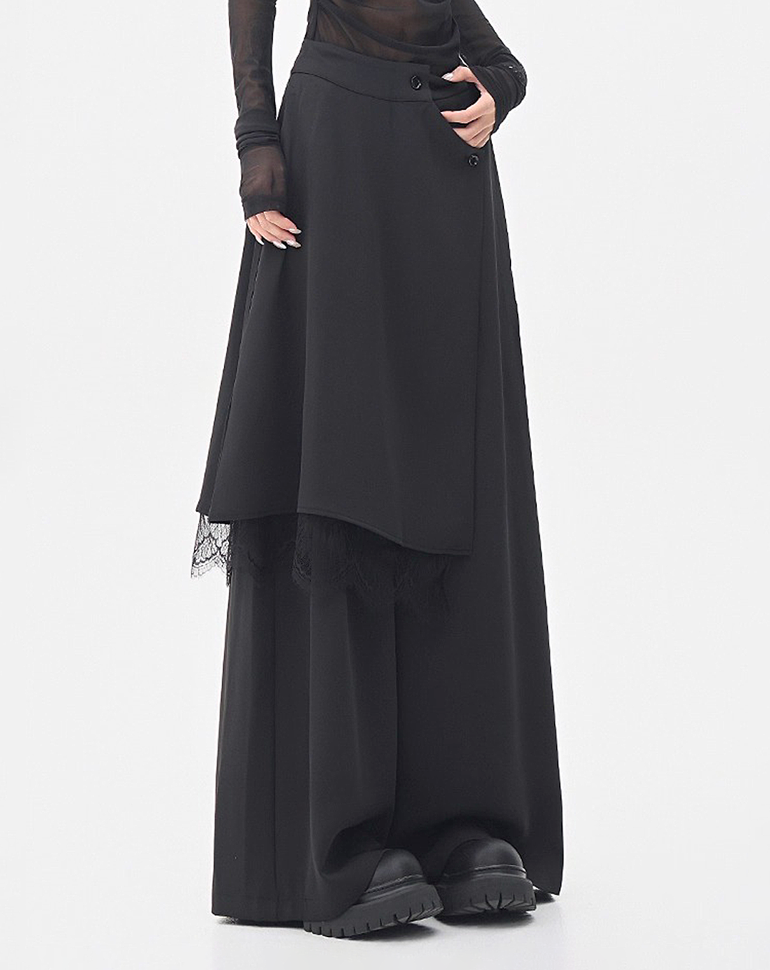 ♀Layered Wrap Wide Pants