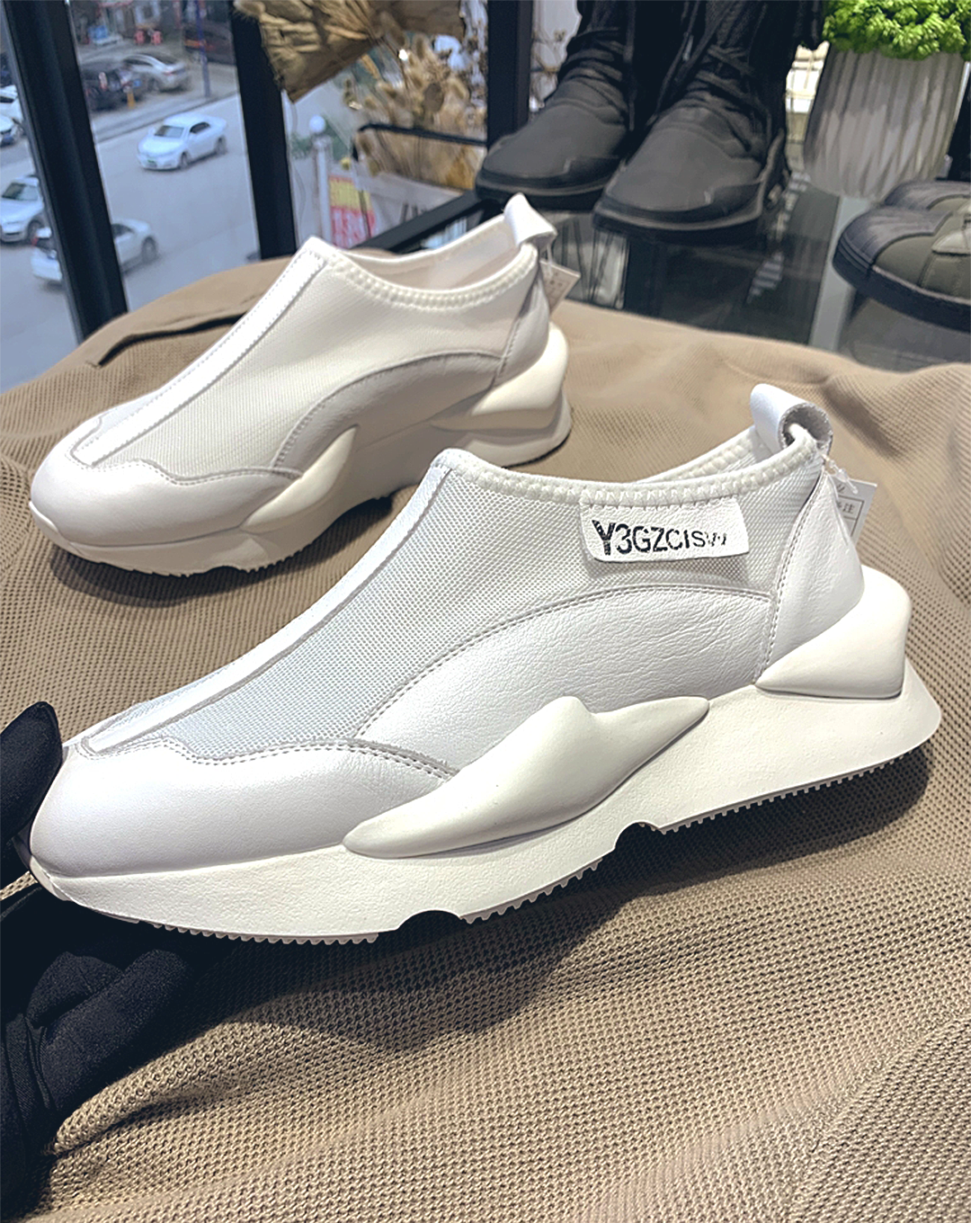 ♂♀本革/Mesh and Leather Slip-on Shoes