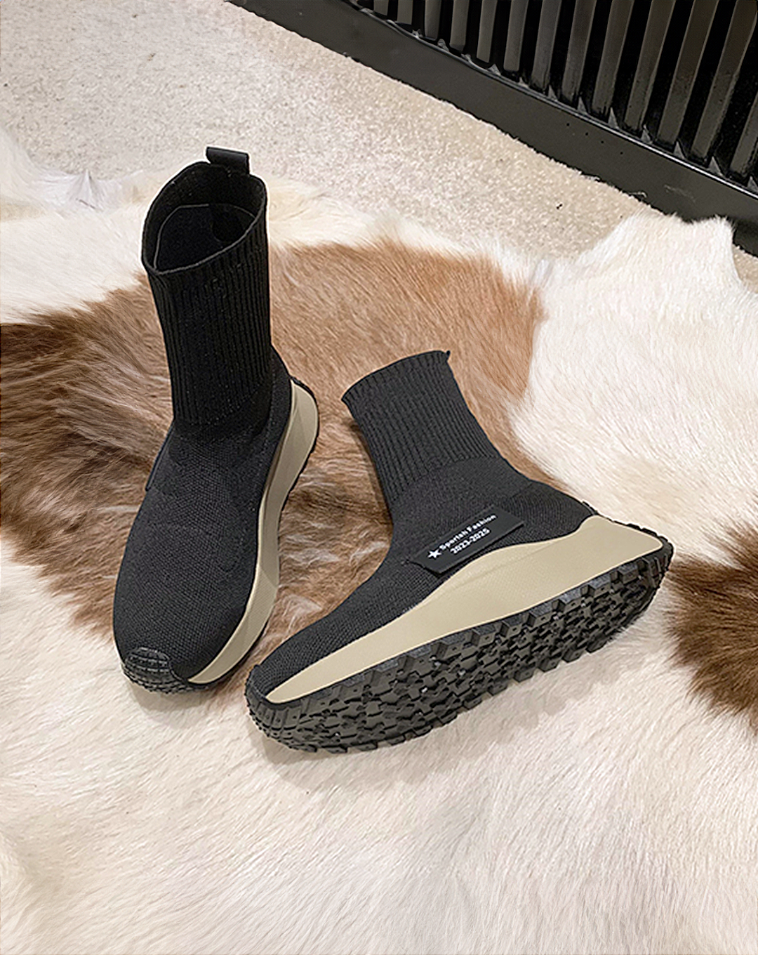 ♀Rolled Up Sole Sock Boots
