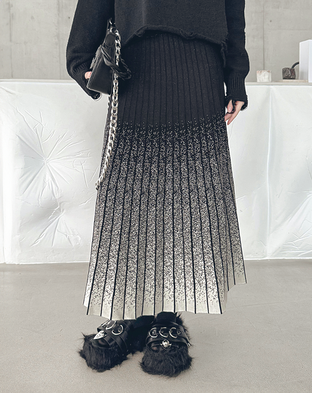 ♀Monotone Gradation Pleated Skirt