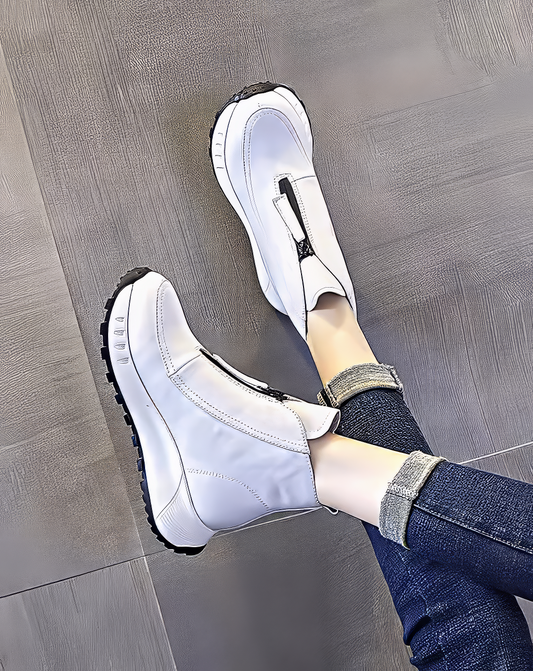 ♀本革/Front Zip Platform Boots