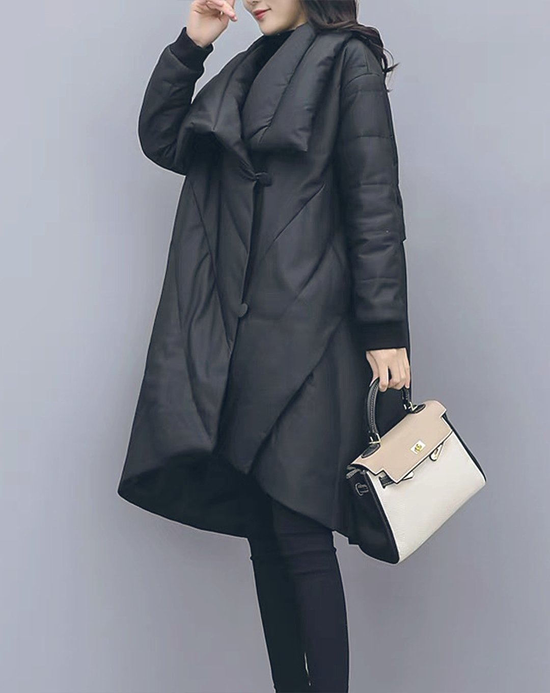 Eaphi 】big collar middle coat / black - csihealth.net