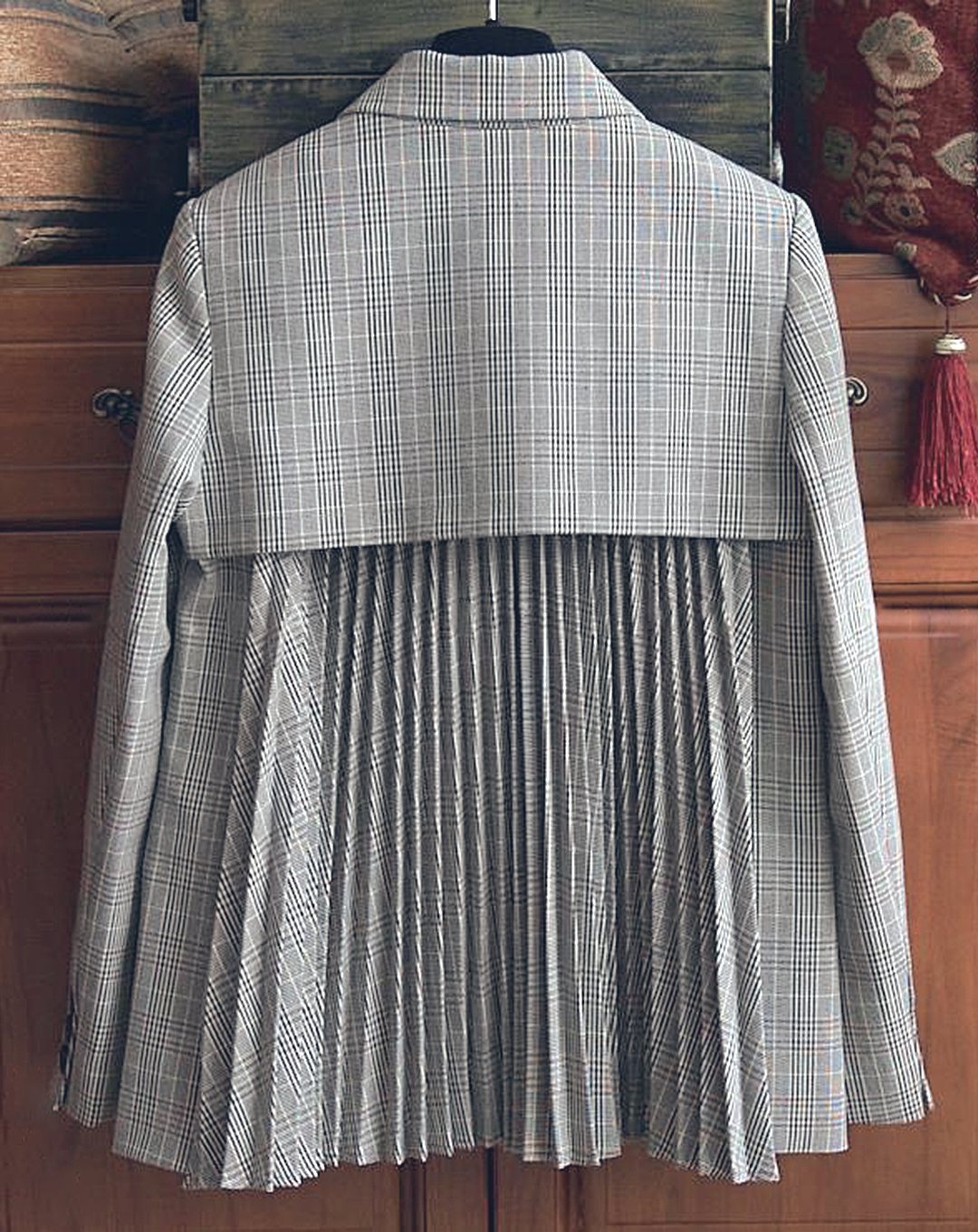 ♀Back Pleated Glen Check Jacket
