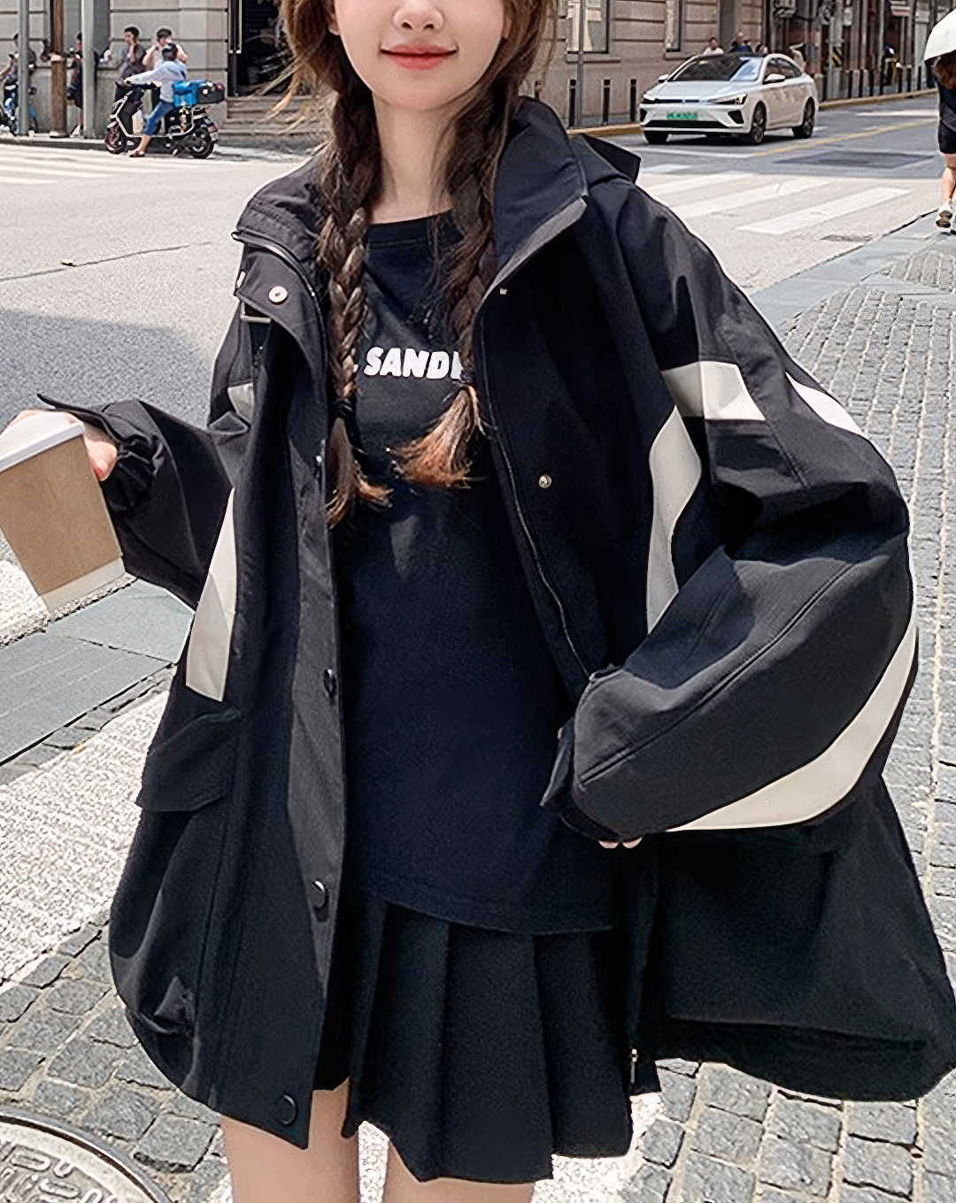 ♀Contrast Line Hooded Jacket