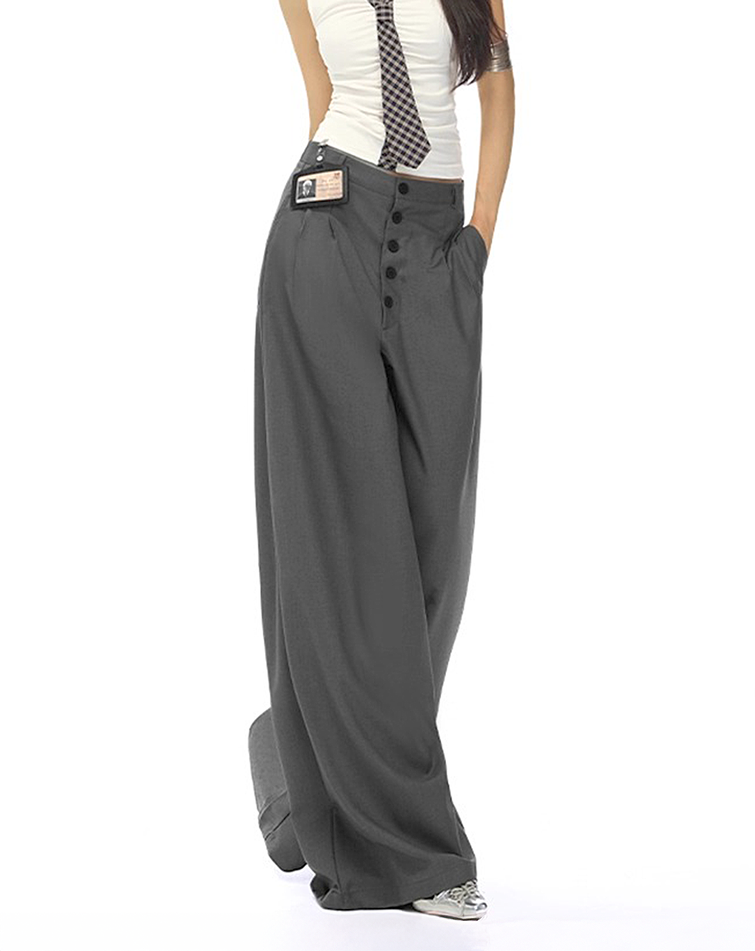 ♀Front Button Wide Pants