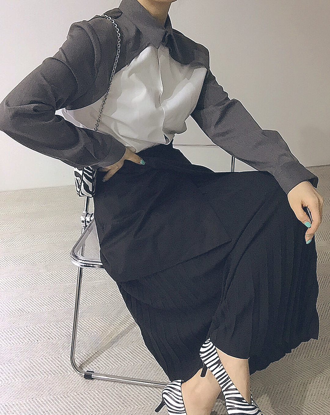 ♀Contrast Color Layered Shirt