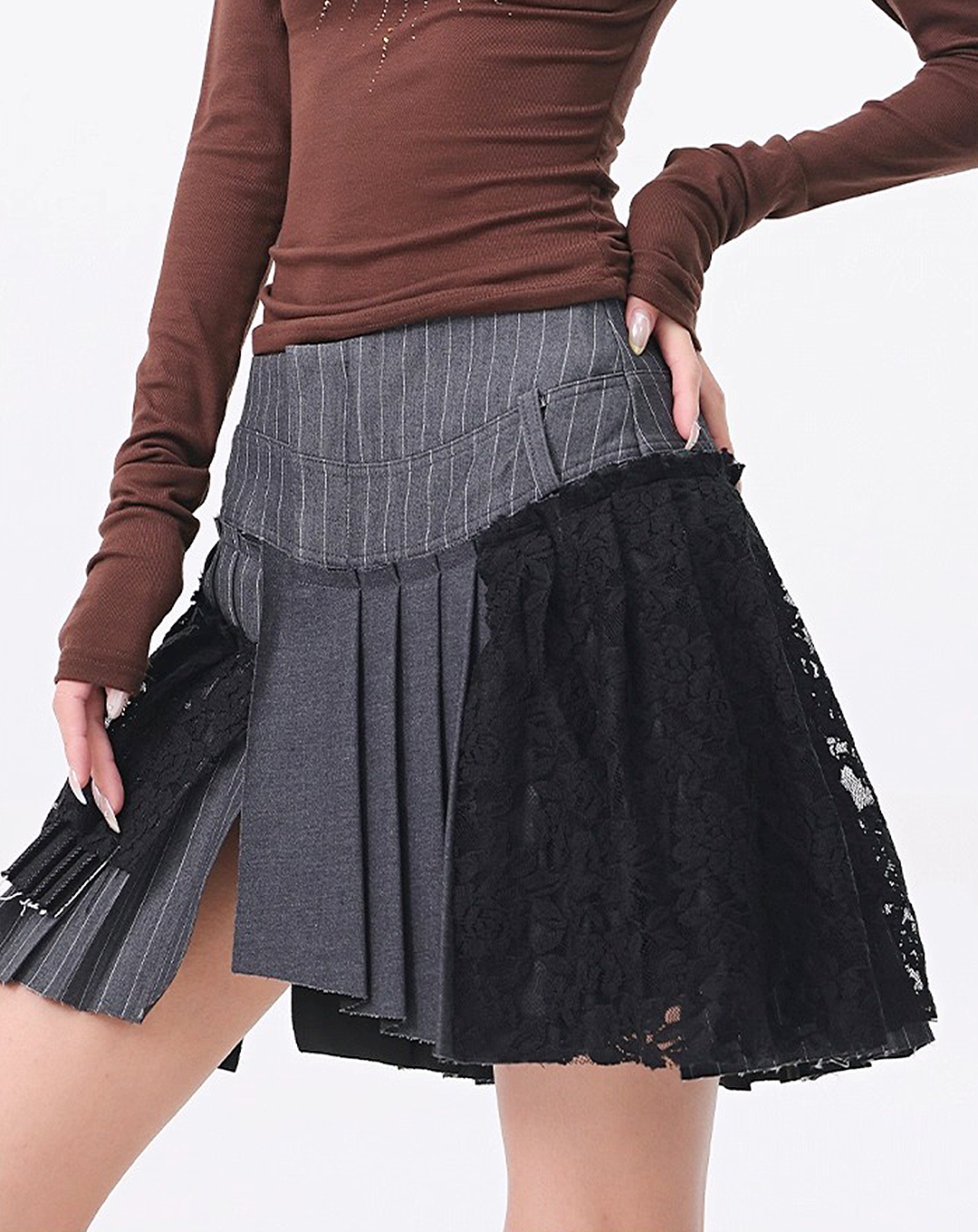 ♀Lace Patchwork Pleat Skirt