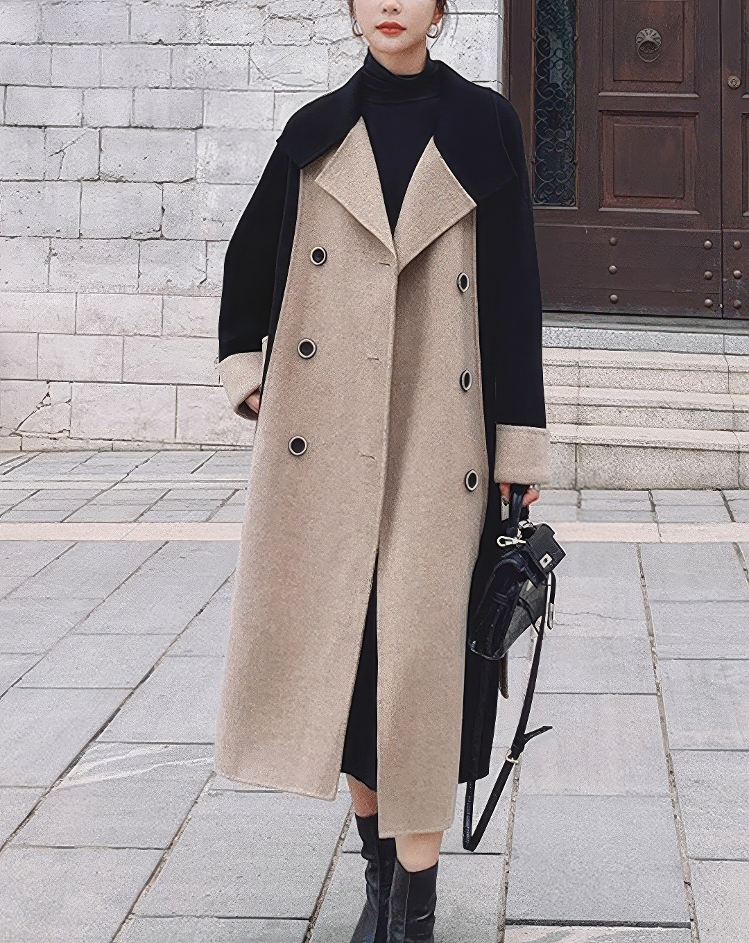 ♀Color Block Double Coat