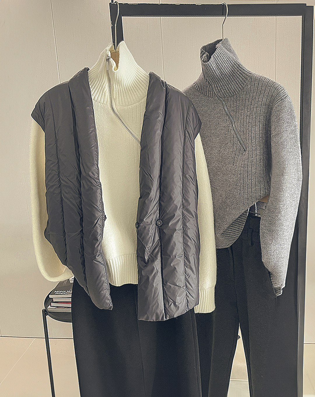 ♀Diagonal Half Zip Knit