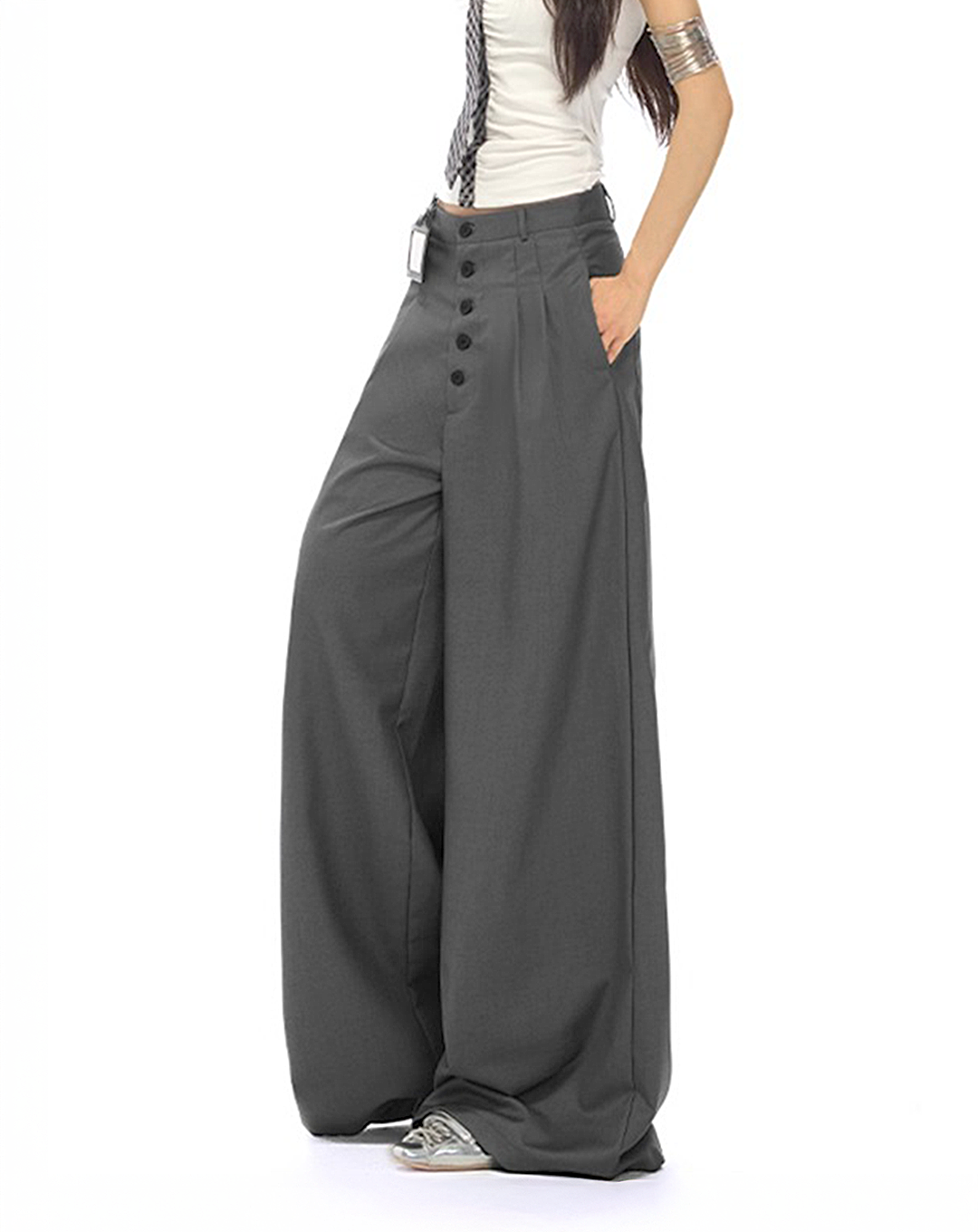 ♀Front Button Wide Pants