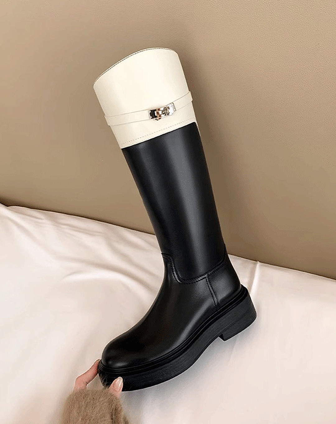 ♀本革/Strap Long Leather Boots