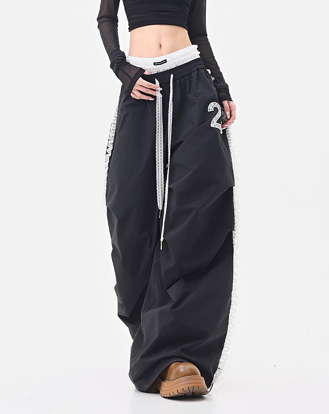 ♀Lace Trim Sporty Pants