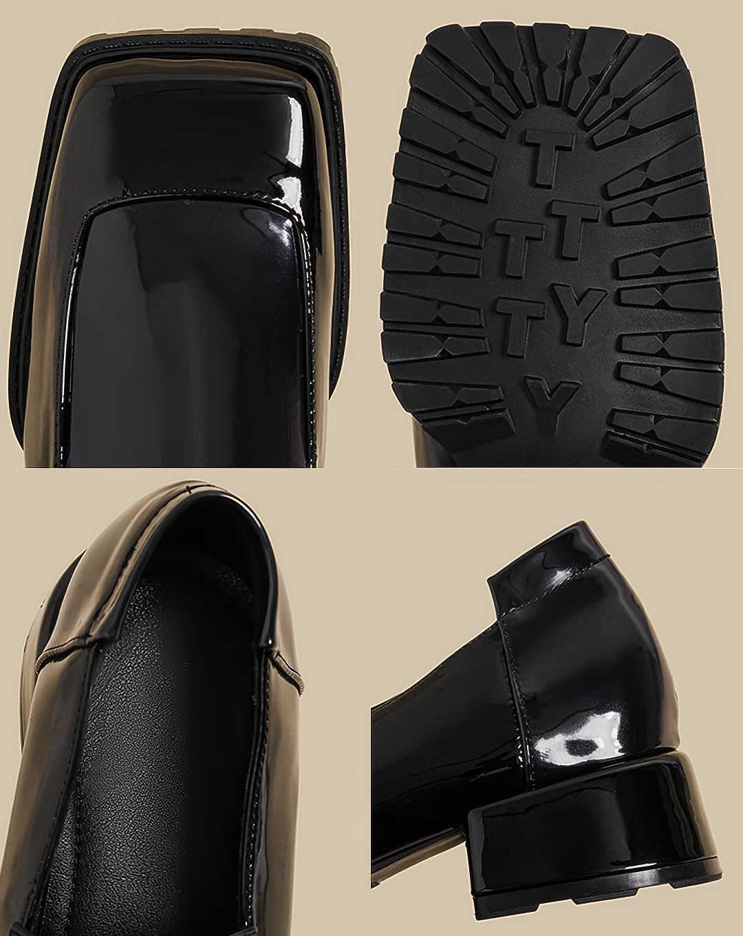 ♀Glossy Square Toe Loafers