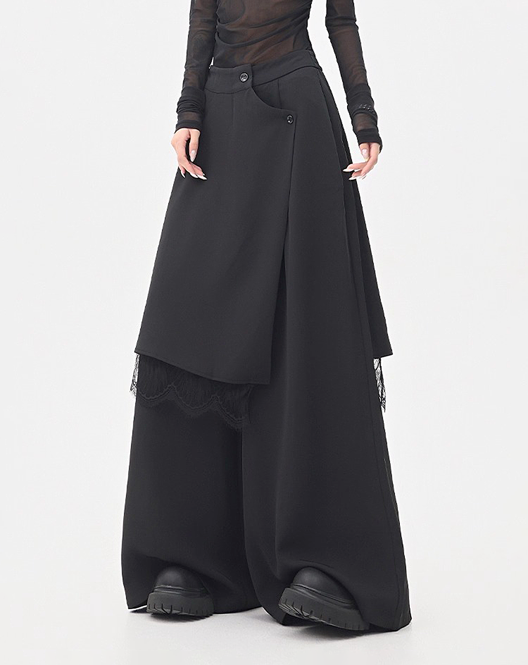 ♀Layered Wrap Wide Pants