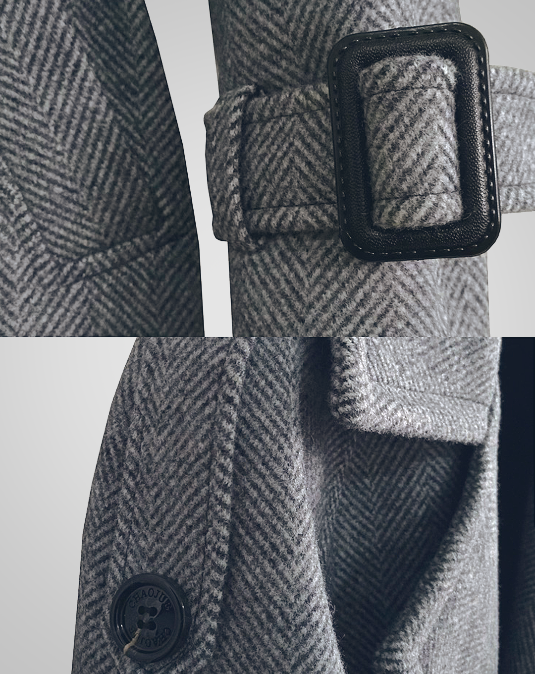 ♀Herringbone Button Trench Coat