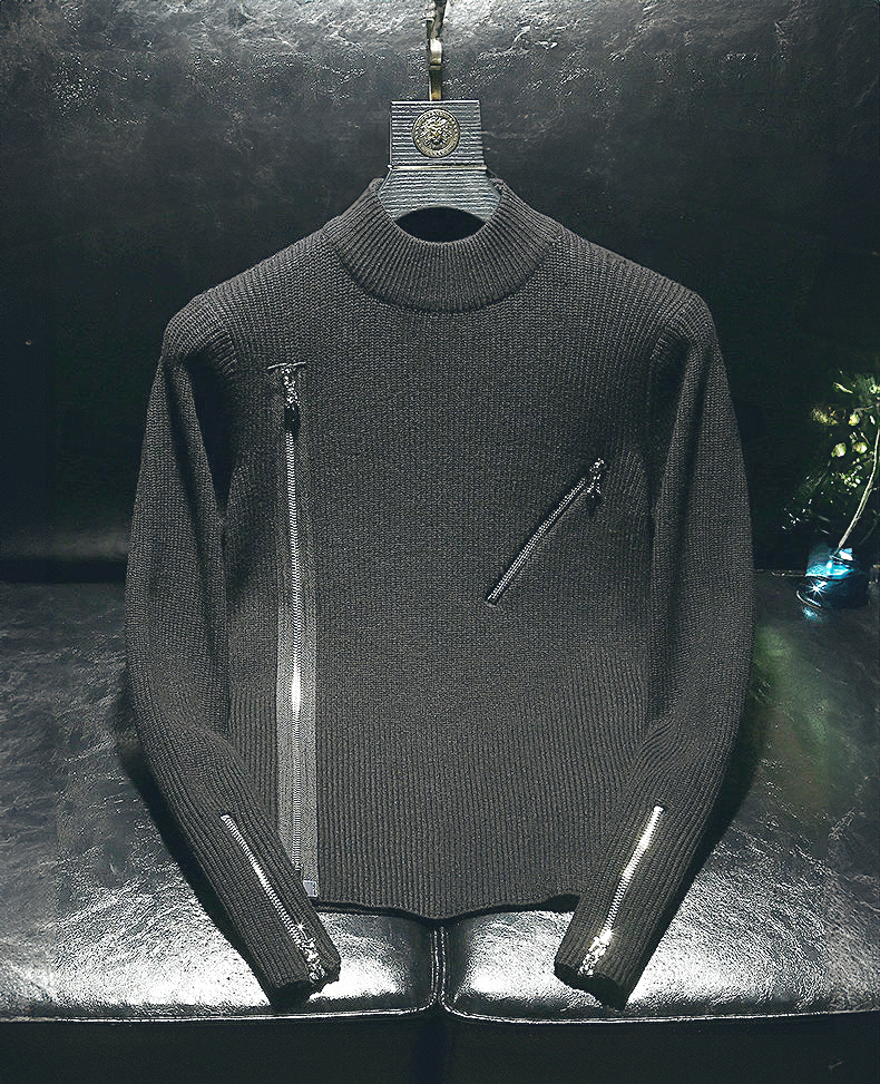 ♂Irregular Zip Design Knit