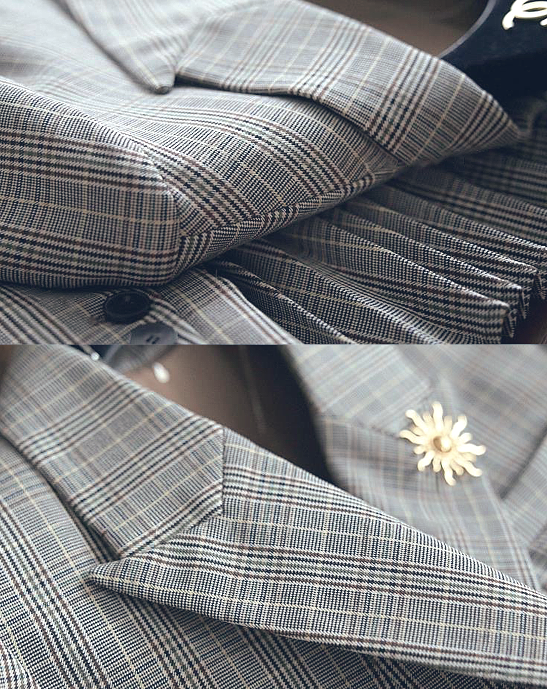 ♀Back Pleated Glen Check Jacket