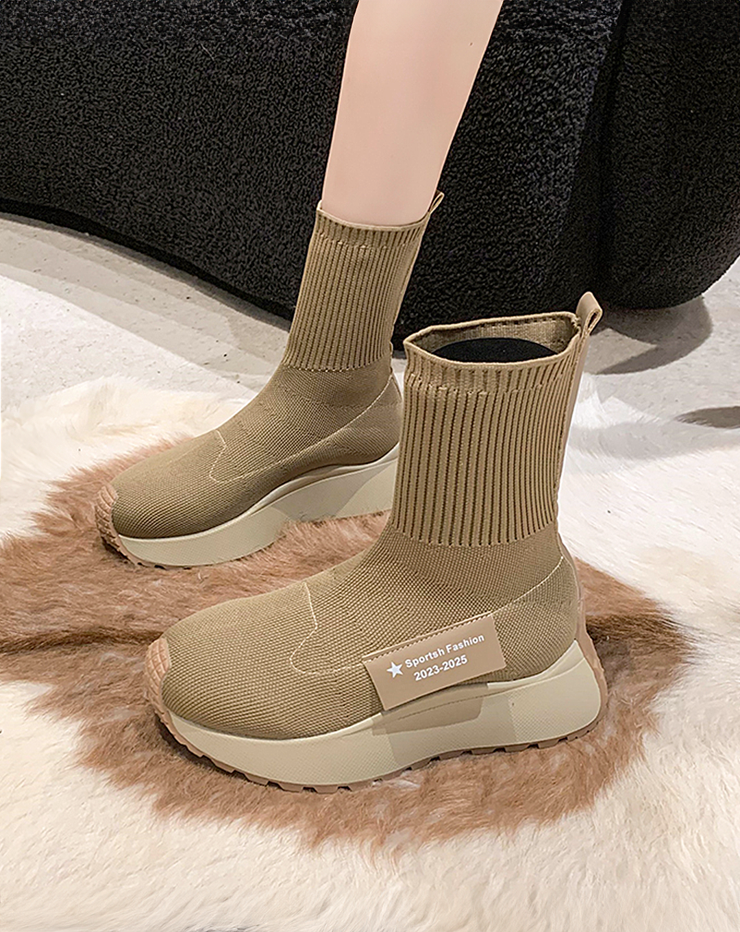 ♀Rolled Up Sole Sock Boots