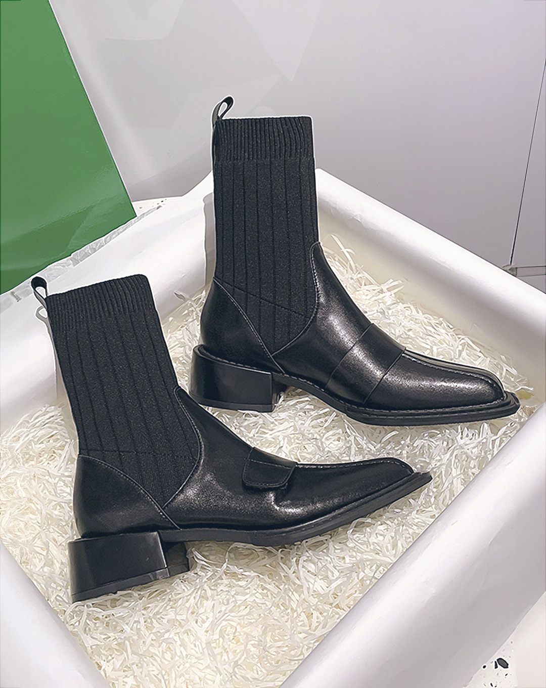 ♀本革/Low Heel Sock Boots