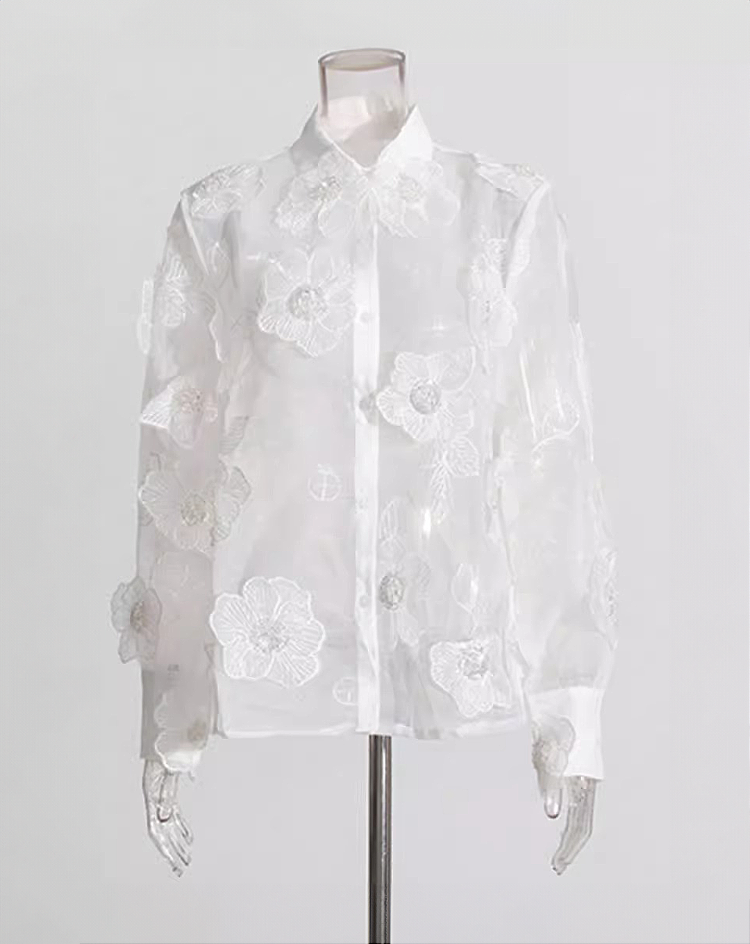 ♀Flower Motif Sheer Shirt