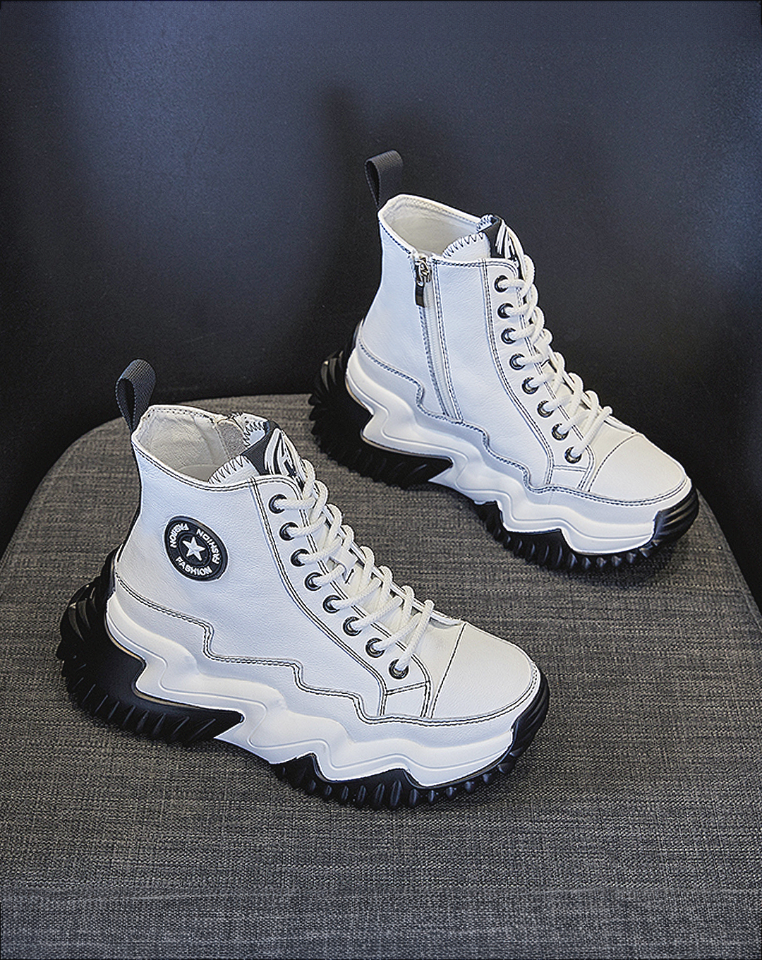♀本革/Jagged Platform High-Cut Sneakers