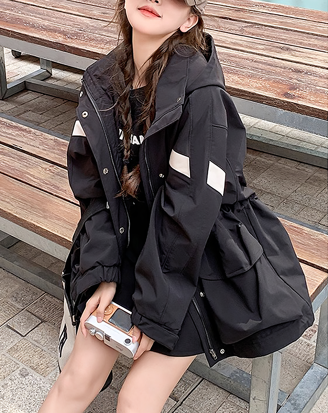 ♀Contrast Line Hooded Jacket