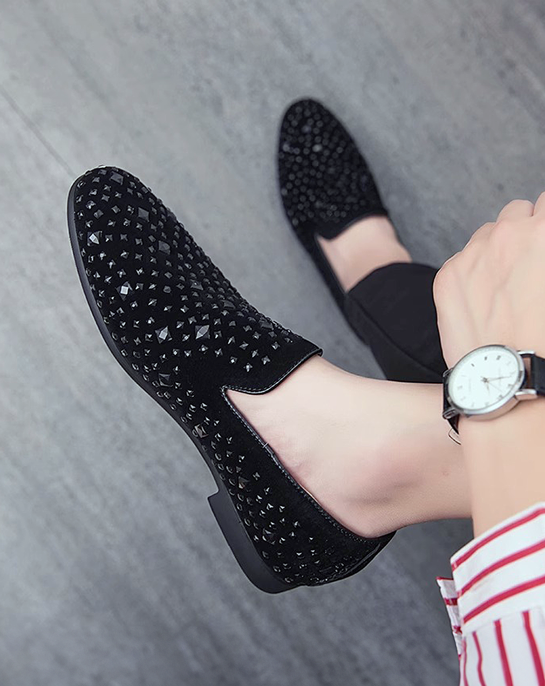 ♂Black Studded Loafers