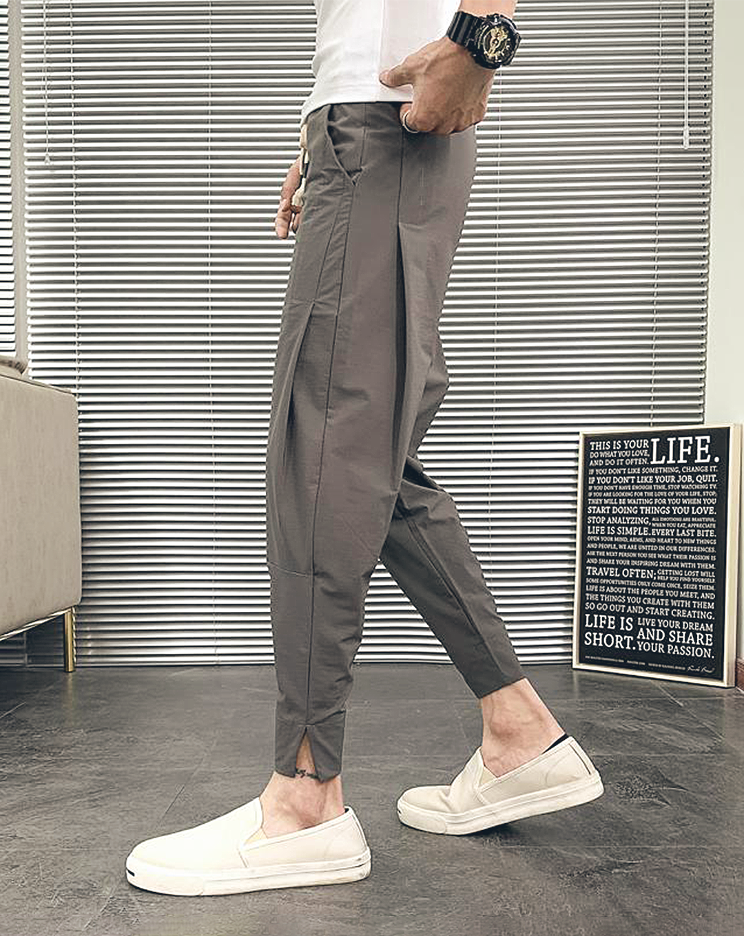 ♂Side Tuck Drawstring Pants
